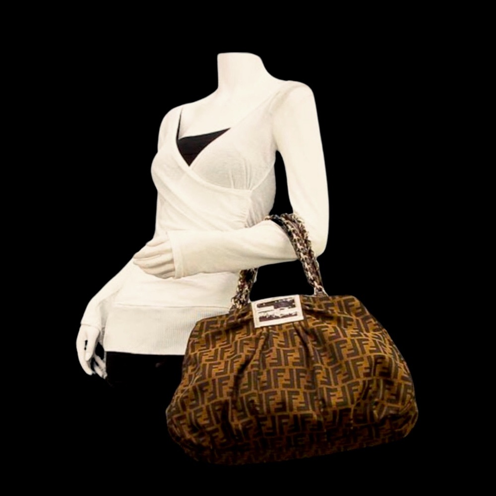 Fendi XL Canvas Zucca Print Mia Shoulder Bag Tobacco - Picture 5 of 13